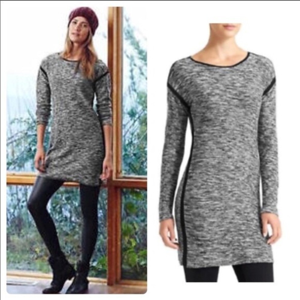 Athleta Women Small Sweater Dress Black White Marled Knit Mini Retreat